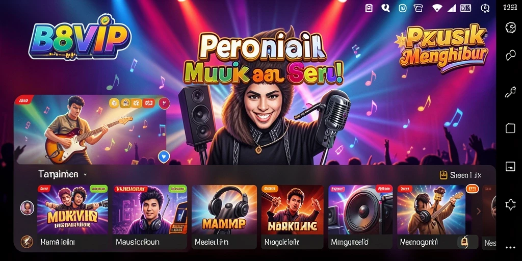 Tampilan gameplay B8VIP yang penuh warna dan interaktif dalam permainan musik.