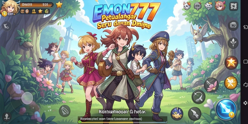 Screenshot gameplay EMON777 menampilkan karakter anime yang dinamis.