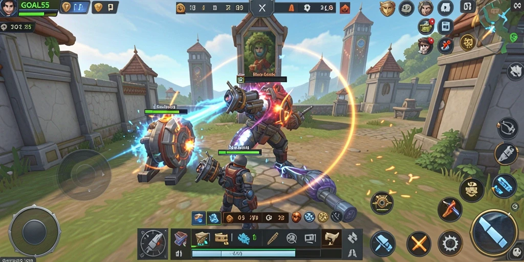 Tampilan gameplay menakjubkan dari GOAL55 dalam genre Tower Defense.