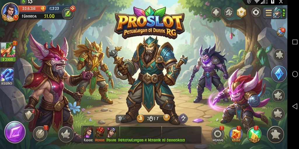 Screenshot menunjukkan pertempuran epik dalam gameplay RPG PROSLOT.