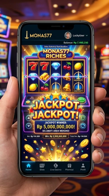 Tampilan utama aplikasi monas77 untuk pengguna Android.